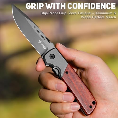 NedFoss DA52 Men's |5" Compact EDC Knife, Lightweight Camping Folding Knife, Rosewood Handle with Aluminium Bolster, Lin