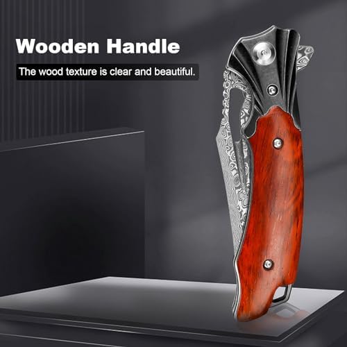 Damascus Pocket Knife for Women, |15" VG10 Damascus Steel Blade EDC Folding Knife, Abalone Shells Handle, Ideal Gift for
