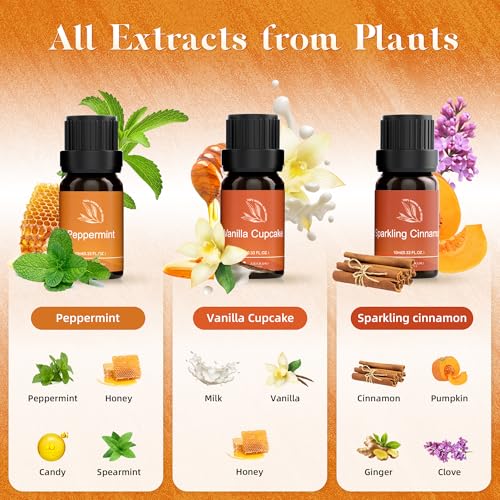 ASAKUKI Peppermint, Vanilla Cupcake, Sparkling Cinnamon Essential Oils 6 x 10 ml