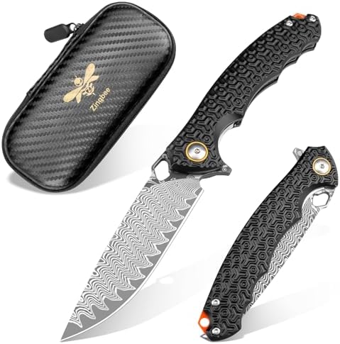 Damascus Pocket Knife for Women, |15" VG10 Damascus Steel Blade EDC Folding Knife, Abalone Shells Handle, Ideal Gift for