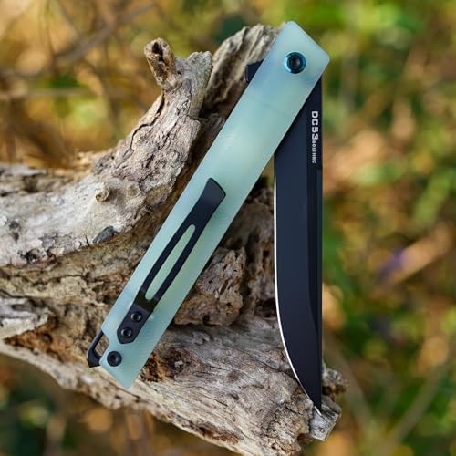 DC53 Steel Blade and G10 Handle Pocket Knife for Men Hiking Trip EDC Tool (Black PVD Blade) Pocket Knife with DC53 Ste