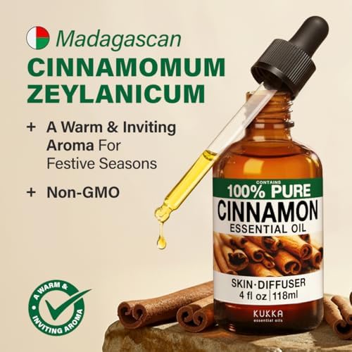 KUKKA Cinnamon Essential Oils for Hair, Skin, Diffuser, Aromatherapy & DIY Soap Making - 4 Fl Oz - Aromatherapy.Monthly