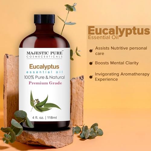 Majestic Pure Eucalyptus Essential Oil | Premium for Hair, Home, Skin & Aromatherapy | 4 Fl Oz