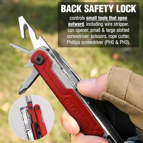 WORKPRO 18-in-1 Multi Tool Pliers for Men Camping Gifts, Stainless Steel EDC Multitool with Pocket Knife and Safety Lock