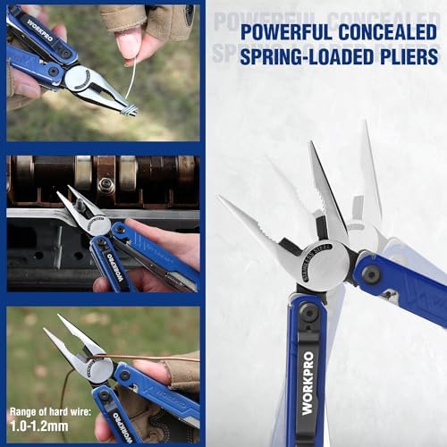 WORKPRO 18-in-1 Multi Tool Pliers for Men Camping Gifts, Stainless Steel EDC Multitool with Pocket Knife and Safety Lock