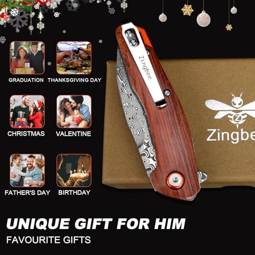 Damascus Pocket Knife for Women, |15" VG10 Damascus Steel Blade EDC Folding Knife, Abalone Shells Handle, Ideal Gift for