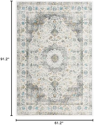 SAFAVIEH Evoke Collection Area Rug - Grey & Gold, Shabby Chic Oriental Medallion Design, Non-Shedding & Easy Care, Perfe - Image 178