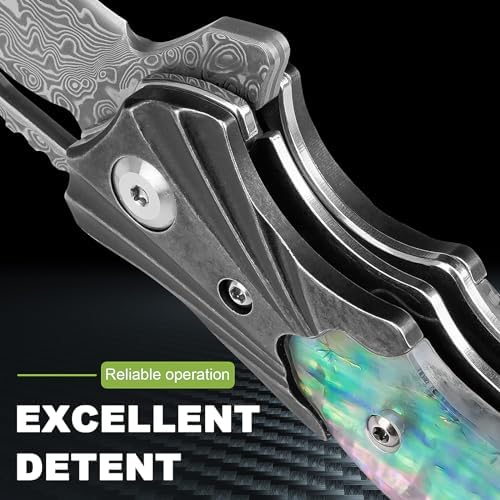 Damascus Pocket Knife for Women, |15" VG10 Damascus Steel Blade EDC Folding Knife, Abalone Shells Handle, Ideal Gift for