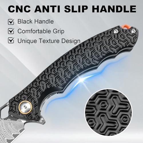 Damascus Pocket Knife for Women, |15" VG10 Damascus Steel Blade EDC Folding Knife, Abalone Shells Handle, Ideal Gift for