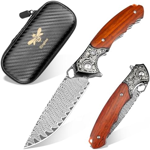 Damascus Pocket Knife for Women, |15" VG10 Damascus Steel Blade EDC Folding Knife, Abalone Shells Handle, Ideal Gift for