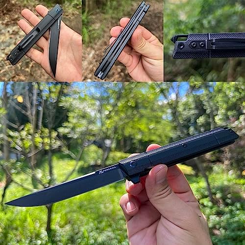 DC53 Steel Blade and G10 Handle Pocket Knife for Men Hiking Trip EDC Tool (Black PVD Blade) Pocket Knife with DC53 Ste
