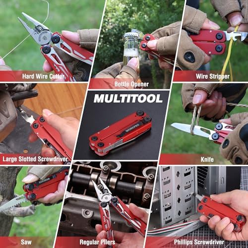 WORKPRO 18-in-1 Multi Tool Pliers for Men Camping Gifts, Stainless Steel EDC Multitool with Pocket Knife and Safety Lock