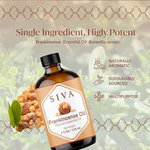 Siva Frankincense Essential Oil - 4 Fl Oz – 100% Natural Boswellia Serrata Oil - for Aromatherapy, Skin Care, and Hair C