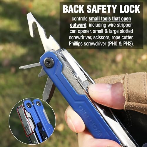 WORKPRO 18-in-1 Multi Tool Pliers for Men Camping Gifts, Stainless Steel EDC Multitool with Pocket Knife and Safety Lock
