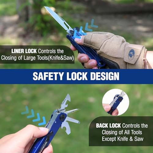 WORKPRO 18-in-1 Multi Tool Pliers for Men Camping Gifts, Stainless Steel EDC Multitool with Pocket Knife and Safety Lock
