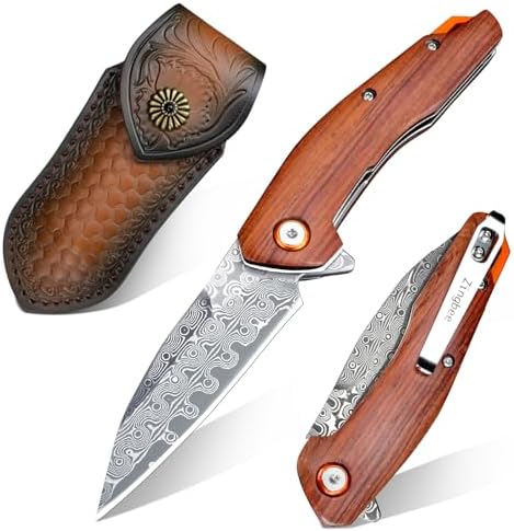 Damascus Pocket Knife for Women, |15" VG10 Damascus Steel Blade EDC Folding Knife, Abalone Shells Handle, Ideal Gift for