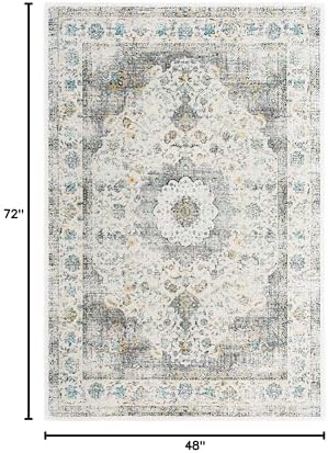 SAFAVIEH Evoke Collection Area Rug - Grey & Gold, Shabby Chic Oriental Medallion Design, Non-Shedding & Easy Care, Perfe - Image 63