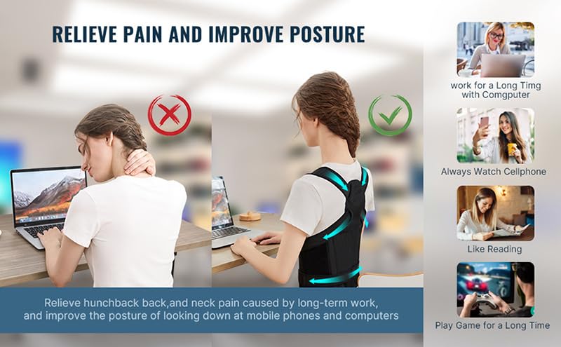 Adjustable Upper Back Brace Posture Corrector for Men & Women | Comfortable Shoulder & Thoracic Support Brace for Postu