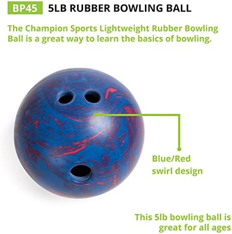 Champion Sports Rubber Bowling Ball for Beginners and Enthusiasts - Easy Grip and Stable Roll | Champion Sports Rubber