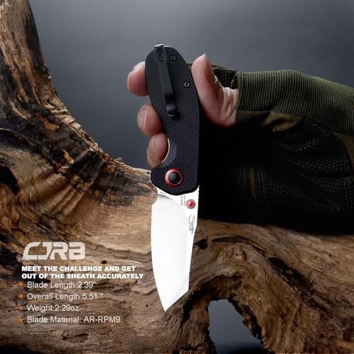 CJRB Maileah Pocket Knife: Men's Outdoor Survival Folding EDC Knife - |39" Damascus Steel Blade, Black G10 Handle - J191