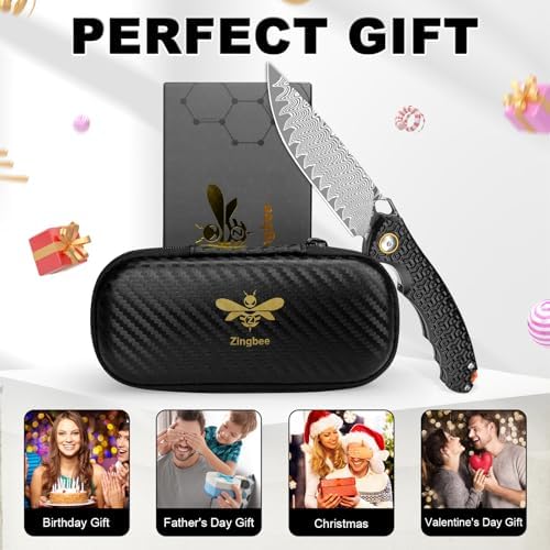 Damascus Pocket Knife for Women, |15" VG10 Damascus Steel Blade EDC Folding Knife, Abalone Shells Handle, Ideal Gift for