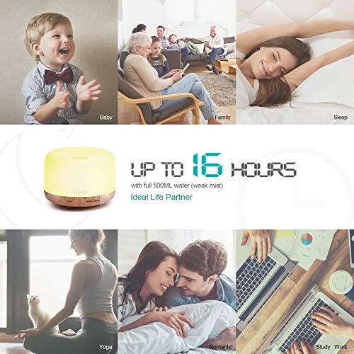 ASAKUKI Ultrasonic Aromatherapy Humidifier 500ml for Large Room, 7 LED Colors & Remote Control, Timer & Auto-Off