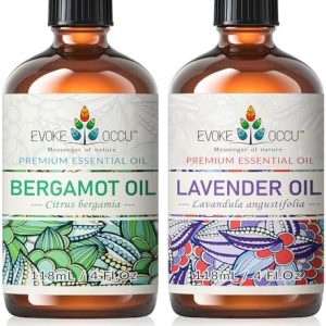 EVOKE OCCU Bergamot and Lavender Essential Oils for Relaxation - Calming Aromatherapy for Stress Relief - 4 Fl Oz