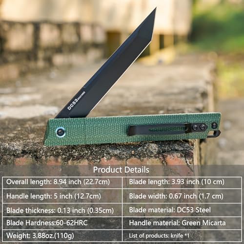 DC53 Steel Blade and G10 Handle Pocket Knife for Men Hiking Trip EDC Tool (Black PVD Blade) Pocket Knife with DC53 Ste