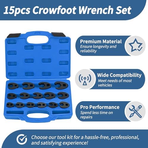 15pcs Crowfoot Wrench Set for 3/8" and 1/2" Drive - Ideal for Automotive Enthusiasts and Mechanics | 15pcs Crowfoot Wre
