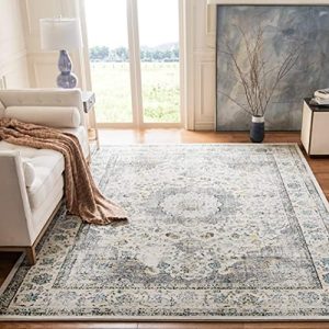 SAFAVIEH Evoke Collection Area Rug - Grey & Gold, Shabby Chic Oriental Medallion Design, Non-Shedding & Easy Care, Perfe