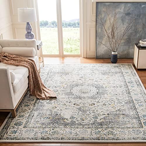 SAFAVIEH Evoke Collection Area Rug - Grey & Gold, Shabby Chic Oriental Medallion Design, Non-Shedding & Easy Care, Perfe