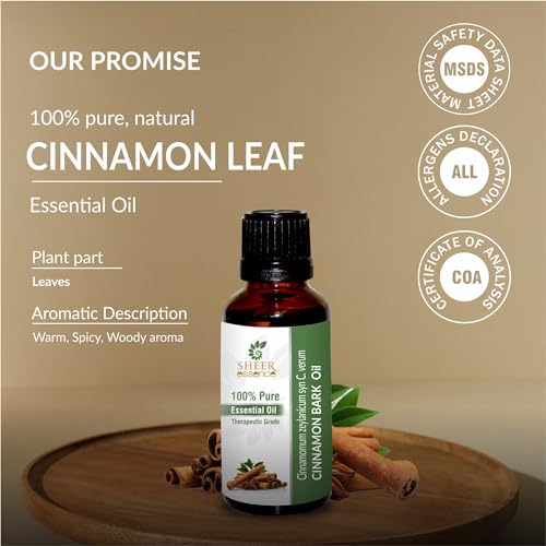 Pure Cinnamon Leaf Oil (Cinnamomum Zeylanicum) 100% Natural Therapeutic Grade 0.16 Fl.OZ