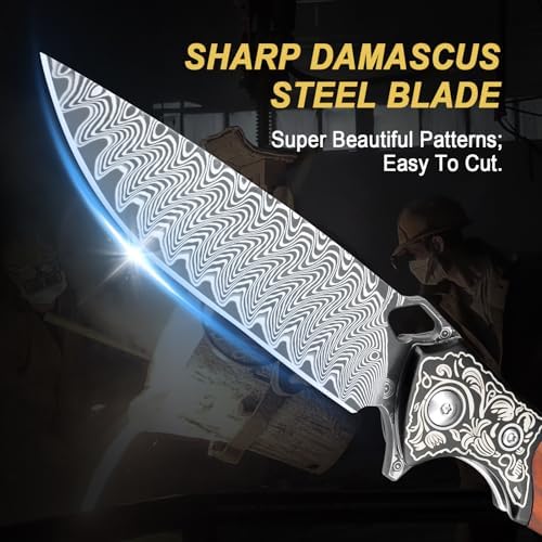 Damascus Pocket Knife for Women, |15" VG10 Damascus Steel Blade EDC Folding Knife, Abalone Shells Handle, Ideal Gift for