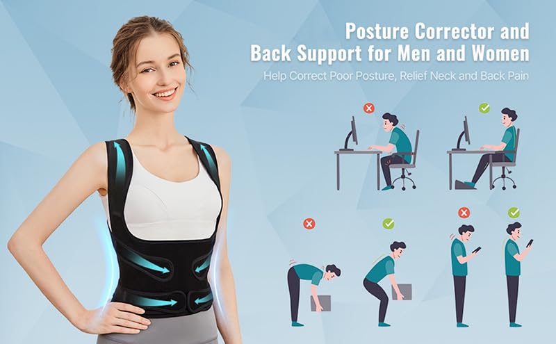 Adjustable Upper Back Brace Posture Corrector for Men & Women | Comfortable Shoulder & Thoracic Support Brace for Postu
