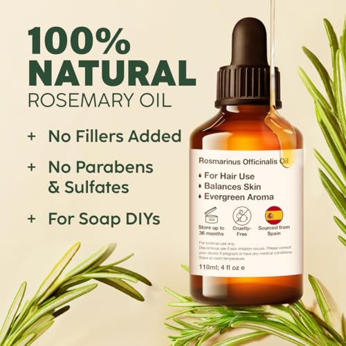 100% Pure Natural Rosemary Oil for Hair, Skin & More (4 Fl Oz)
