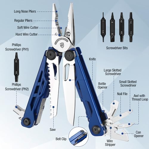 WORKPRO 18-in-1 Multi Tool Pliers for Men Camping Gifts, Stainless Steel EDC Multitool with Pocket Knife and Safety Lock