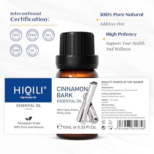 HIQILI Pure Cinnamon Essential Oil for Diffuser & Massage (10ml)