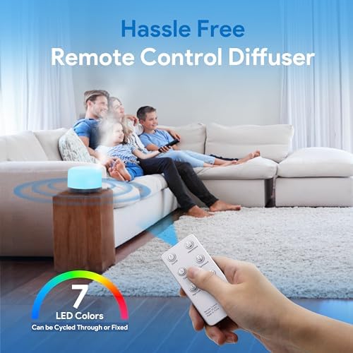 ASAKUKI Ultrasonic Aromatherapy Humidifier 500ml for Large Room, 7 LED Colors & Remote Control, Timer & Auto-Off