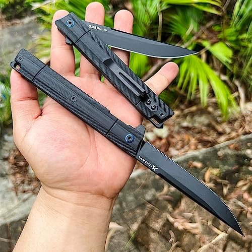 DC53 Steel Blade and G10 Handle Pocket Knife for Men Hiking Trip EDC Tool (Black PVD Blade) Pocket Knife with DC53 Ste