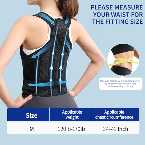 Back Brace Posture Corrector for Pain Relief - Size M (Chest 34-41 Inch, Weight 120-170 lb) Back Brace Posture Correct