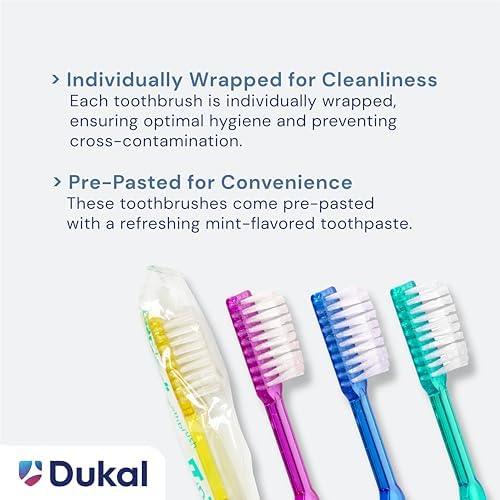 Dukal Fast Brush Pre-Pasted Disposable Toothbrushes for Oral Hygiene, Travel and On-The-Go | Dukal Fast Brush Pre-Paste
