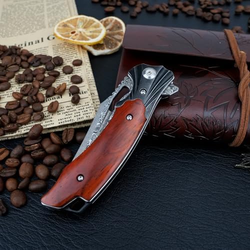 Damascus Pocket Knife for Women, |15" VG10 Damascus Steel Blade EDC Folding Knife, Abalone Shells Handle, Ideal Gift for