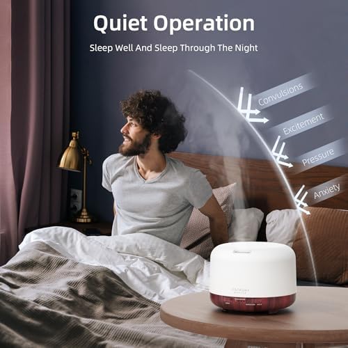 ASAKUKI Ultrasonic Aromatherapy Humidifier 500ml for Large Room, 7 LED Colors & Remote Control, Timer & Auto-Off