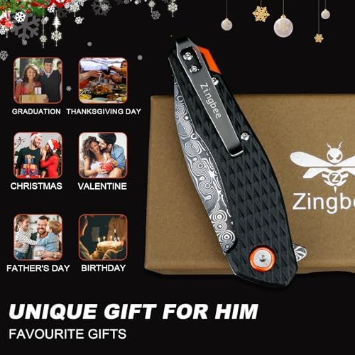 Damascus Pocket Knife for Women, |15" VG10 Damascus Steel Blade EDC Folding Knife, Abalone Shells Handle, Ideal Gift for