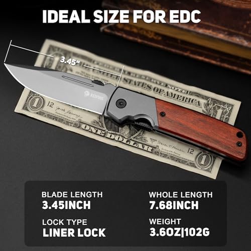 NedFoss DA52 Men's |5" Compact EDC Knife, Lightweight Camping Folding Knife, Rosewood Handle with Aluminium Bolster, Lin