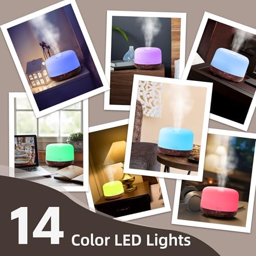 ASAKUKI Ultrasonic Aromatherapy Humidifier 500ml for Large Room, 7 LED Colors & Remote Control, Timer & Auto-Off