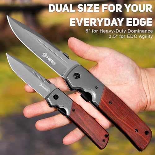 NedFoss DA52 Men's |5" Compact EDC Knife, Lightweight Camping Folding Knife, Rosewood Handle with Aluminium Bolster, Lin