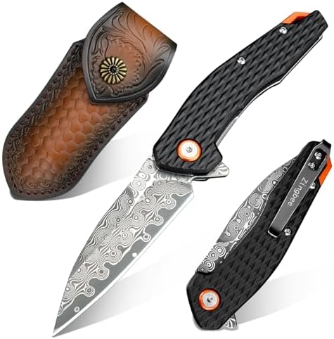 Damascus Pocket Knife for Women, |15" VG10 Damascus Steel Blade EDC Folding Knife, Abalone Shells Handle, Ideal Gift for