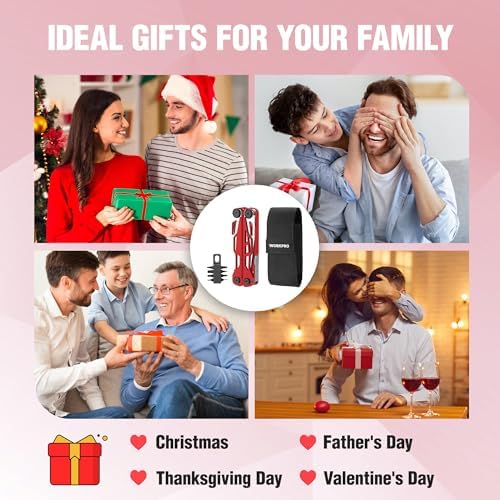 WORKPRO 18-in-1 Multi Tool Pliers for Men Camping Gifts, Stainless Steel EDC Multitool with Pocket Knife and Safety Lock