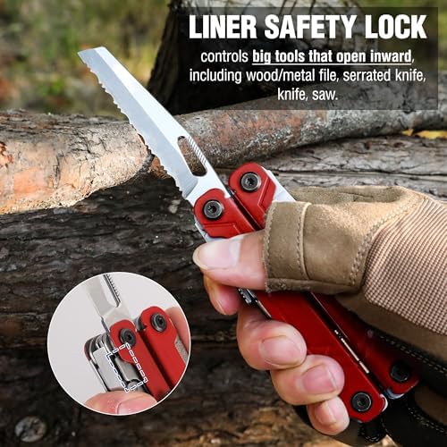 WORKPRO 18-in-1 Multi Tool Pliers for Men Camping Gifts, Stainless Steel EDC Multitool with Pocket Knife and Safety Lock